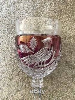 Hofbauer Red Crystal Decanter and 4 Glasses with Bird Detail NEW