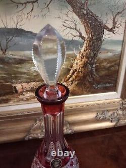 House of Goebel Ruby Red Hand Cut to Clear Crystal Tall Decanter Vintage Barware