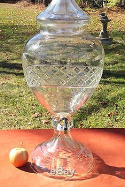Huge Antique Cut Glass Crystal Beverage Drink Dispenser 30H Stunner