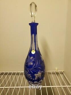 Hutschenreuther German Crystal Clear To Blue Cut Decanter 15.5 Tall