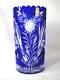Imperlux Gdr Cobalt Blue Cut To Clear 10.75h Oval Vase With Daisy Flowers & Geo
