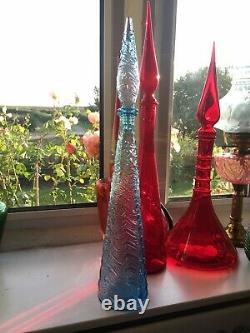 Ice Blue Waves MCM Italian Empoli Genie Bottle Decanter Glass Vintage 1960s