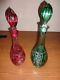 Imperlux German Lead Crystal 24% Hand Cut Ruby & Green Decanters With Stoppers