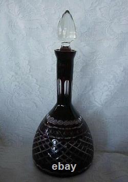 Impressive Ruby Red Hand Blown & Cut-to-Clear Wine Decanter / Bottle