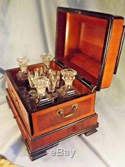 Inlaid Decanter Cabinet/Tantalus Complete With Glasses