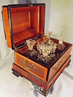 Inlaid Decanter Cabinet/Tantalus Complete With Glasses