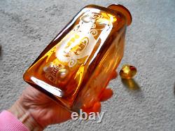 Intaglio Glass Decanter Bavaria Stag Amber Antique Vintage