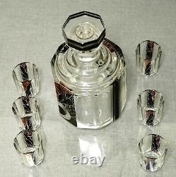 Karl Palda Art Deco Czech Bohemian Cut Crystal Glass Decanter Liquor set Tumbler