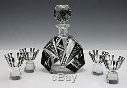 Karl Palda Art Deco Modernistic Cut Glass & Enameled Liquor Decanter Set 1930's