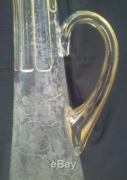 Large Antique Bohemian Gilt Cut Glass And Etched Decanter
