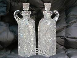 LARGE Antique Decanters (1880-1910) Cut Leaded Glass Crystal Pair 11High