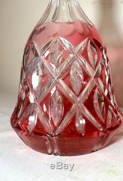 LARGE antique red ombre cut to clear Czech Bohemian crystal glass decanter
