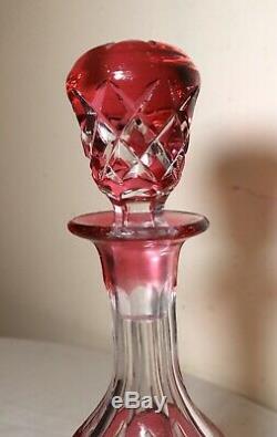 LARGE antique red ombre cut to clear Czech Bohemian crystal glass decanter