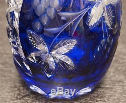 LOT German Lead Crystal 24% Hand Cut cobalt Blue Lausitzer Decanter 6 stem glass