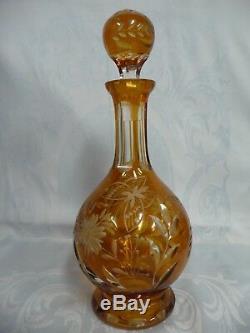 LOVELY VINTAGE AMBER CRYSTAL DECANTER withSTOPPER CUT TO CLEAR