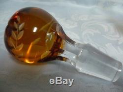 LOVELY VINTAGE AMBER CRYSTAL DECANTER withSTOPPER CUT TO CLEAR