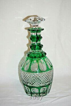 L@@K NM 1940's Vintage Green Bohemian Crystal Cut Glass Decanter with stopper