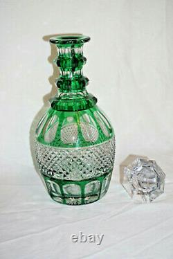 L@@K NM 1940's Vintage Green Bohemian Crystal Cut Glass Decanter with stopper