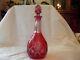 Large 14 Wine Water Decanter Cranberry Red Cut To Clear Crystal Glass Bohemian
