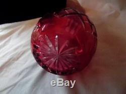 Large 14 WINE WATER DECANTER Cranberry Red cut to clear crystal glass bohemian