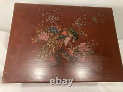 Large Antique Chinoiserie Lacquered Tea Box 26.5 X 20 X 20 Cm Tall