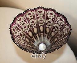 Large Bohemian vintage hand wheel cut to clear purple glass tall crystal vase