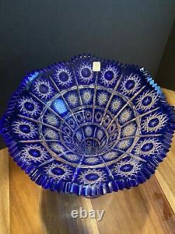 Large Caesar Crystal Bohemiae Vase Blue Cut To Clear Paula Collection 11.5