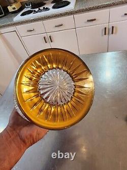 Large rare Bohemian deep CUT Glass Decanter gold over Clear czech 15.5 tall