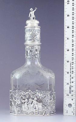 Late 1800s/early 1900s German Silver Overlay Cut Glass Decanter Bottle