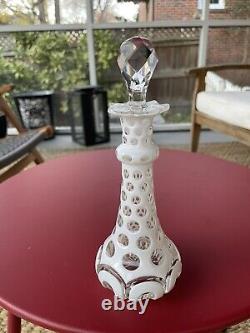 Late 19th Century Bohemian Czech Glass White to Clear cut Scent Bottle Decanter