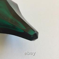 Late 19th Century Bohemian Emerald Green Decanter Ringed Neck Cut Glass
