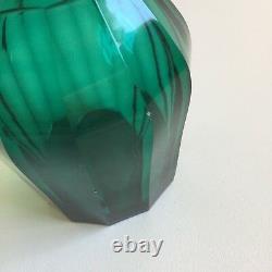 Late 19th Century Bohemian Emerald Green Decanter Ringed Neck Cut Glass