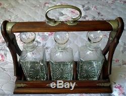 Late Victorian Tantalus + Three Decanters Given As Present & Engraved In 1899