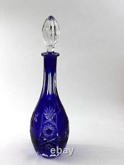 Lausitzer German Cobalt Blue Cut to Clear Crystal Decanter