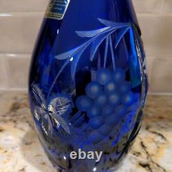 Lausitzer Glas Lead Crystal / Hand-cut Decanter / Cobalt Blue/ Grape pattern