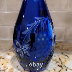 Lausitzer Glas Lead Crystal / Hand-cut Decanter / Cobalt Blue/ Grape pattern