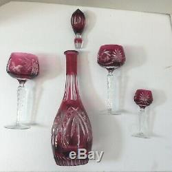 Lausitzer glas Ruby Red Lead German Crystal Cut to Clear Decanter 3 cups Crystal
