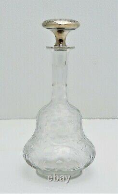 Libbey Cut Glass Floral Motif Marked with Sterling Silver Topped Stopper
