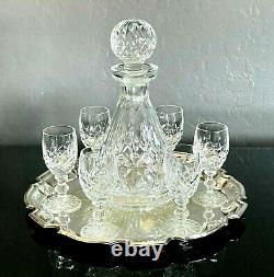 Lismore by Waterford RolyPoly Decanter With 6 Cut Glass Cordials & Tray