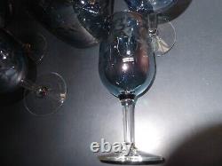 Lite Blue Bohemian Cut To Clear 8 Piece Decanter Bar Wine Set