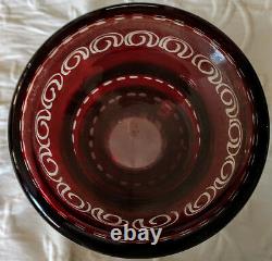 Lobmyer 1920's Antique Ruby Red Cut Etched Glass Vase Large Heavy 11-3/4 Tall