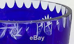 Lot 4 Pc CUT CRYSTAL COBALT BLUE BOHEMIAM GLASS DECANTER & ICE BUCKET WOW