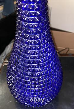 Lot Of 2 Vintage Italian Cobalt Blue Genie Bottle Diamond Cut 16 Tall Rare Nice