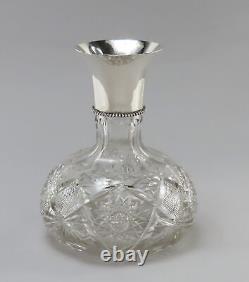 Lovely Antique American Brilliant Cut Glass Sterling Silver Carafe Vase Decanter