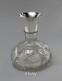 Lovely Antique American Brilliant Cut Glass Sterling Silver Carafe Vase Decanter