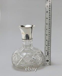 Lovely Antique American Brilliant Cut Glass Sterling Silver Carafe Vase Decanter