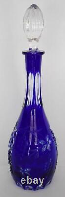 Lovely Nachtmann Traube Cut-to-clear Deep Royal Blue Tall Decanter W Grape Motif