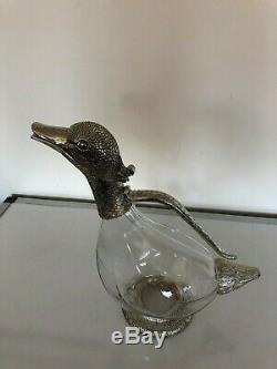Lovely Silver Plated And Glass Duck Shaped Footed /wine Claret Jug (cj 11t)