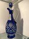 Lovely Vintage Cobalt Blue Bohemian Cut To Clear Glass Decanter 14 Tall