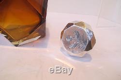 MAGNIFICENT QUALITY ART DECO AMBER CUT GLASS DECANTER with STERLING STOPPER